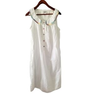 Cypress Vintage House Dress White with Rainbow Stripe Egyptian Cotton Size Small
